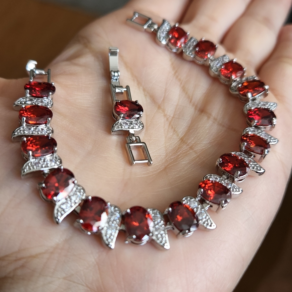 New 925 Silver Oval Cut Ruby Diamond Bracelet With Extender for Women